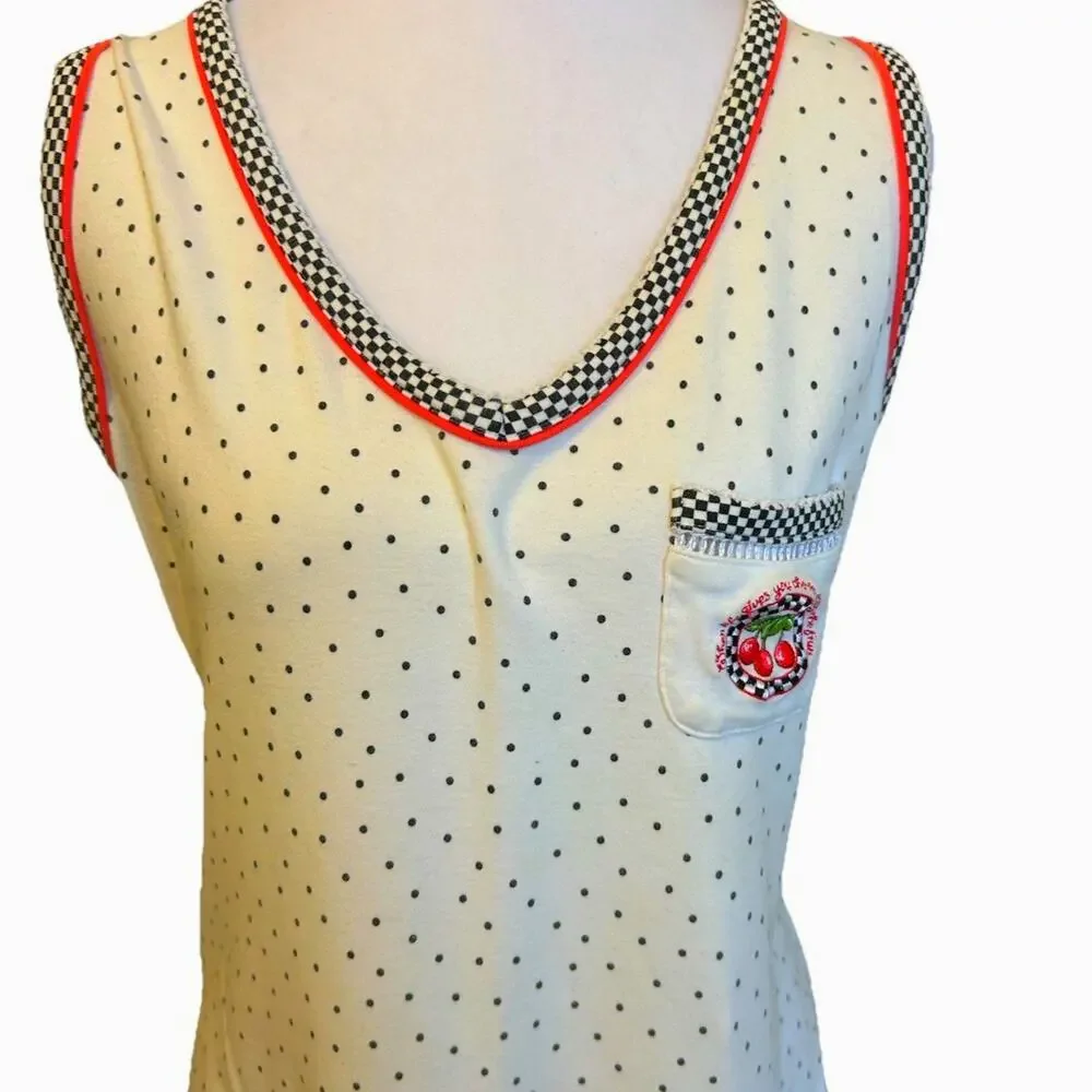 VTG Mary Engelbreit Cherry Polka Dot Nightgown Pj Nightie Granny Cottage Prairie